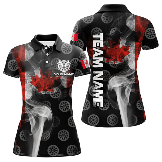 Personalized Smoke Canada Flag Dart Polo Shirts, Custom Patriotic Darts Shirts For Women Dart Jerseys VHM1101