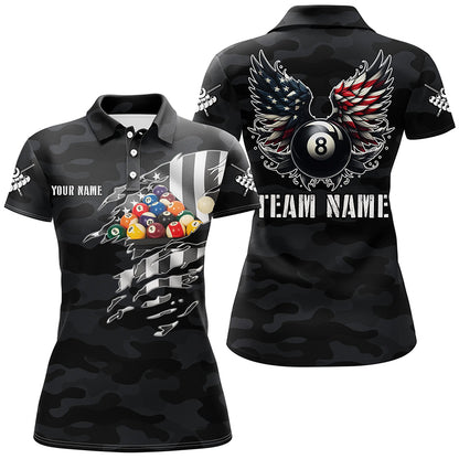 Personalized Camouflage US Flag Billiard Balls Shirts For Women, Funny Billiard 8 Ball Wings Jerseys VHM1197