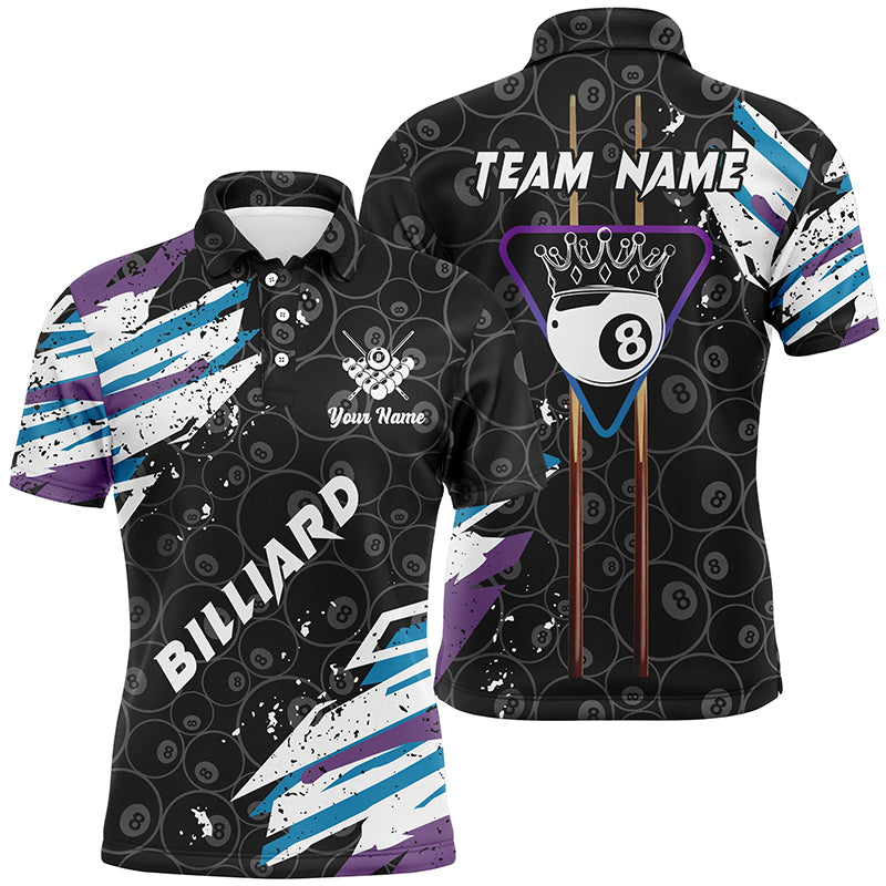 Personalized Crown 8 Ball Pool 3D Polo Shirts For Men, 8 Ball Pattern Paint Color Billiards Jerseys VHM0226