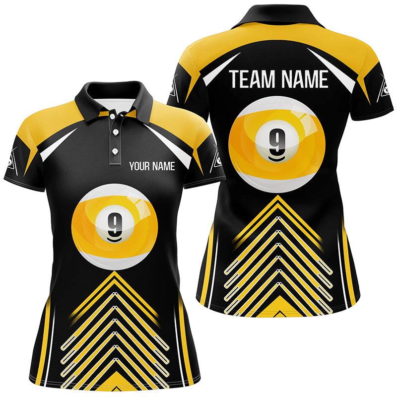 Personalized 9 Ball Pool Yellow Black Version Billiard Polo Shirts For Women, Billiards Jerseys VHM0471