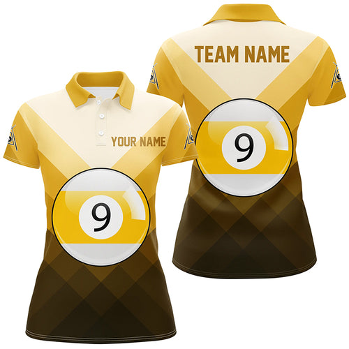 Personalized 9 Ball Pool Yellow Sports Style Billiard Polo Shirts For Women, Custom Billiard Jerseys VHM0472