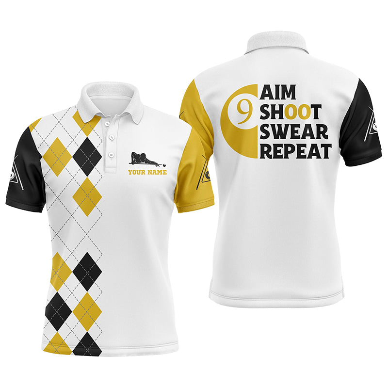 Personalized Customized Aim Shoot Swear Repeat 9 Ball Pool Yellow Billiard Polo Shirts For Men VHM0473