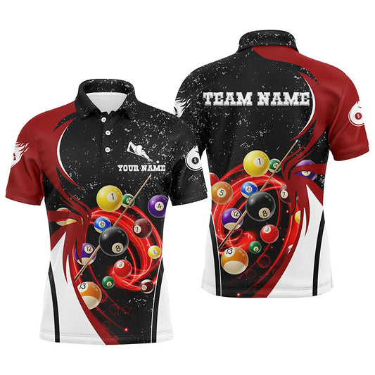 Personalized 8 Ball Billiard Balls Black Grunge Billiard 3D Polo Shirts For Men, Billiards Jerseys VHM0476