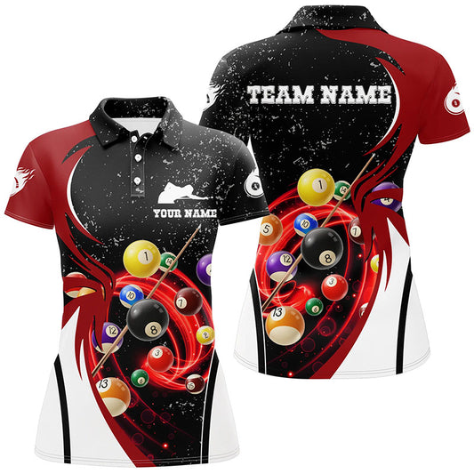 Personalized 8 Ball Billiard Balls Black Grunge Billiard 3D Polo Shirts For Women, Billiards Jerseys VHM0476