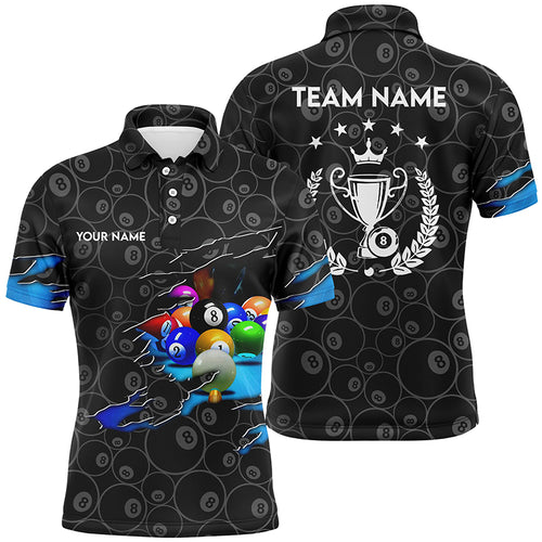 Personalized Billiard Player 3D Polo Shirts For Men, Custom 8 Ball Pool Trophy Emblem Jerseys VHM0234