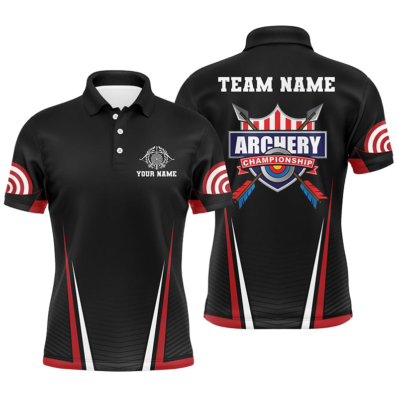 Personalized US Flag 3D Target Archery Polo Shirts For Men, Custom Red Black Arrows Archery Jerseys VHM0820