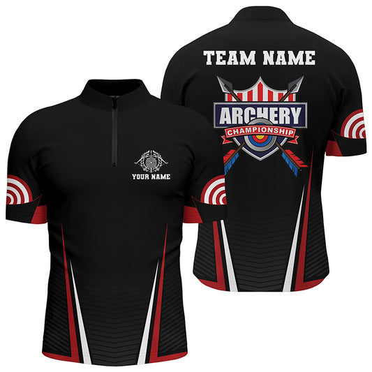 Personalized US Flag 3D Target Archery Quarter-Zip Shirts For Men, Red Black Arrows Archery Jerseys VHM0820