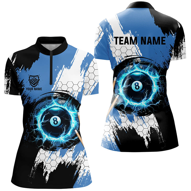 Personalized Black Blue Lightning 8 Ball Billiards 3D Shirts For Women 8 Ball Pool Team Jerseys VHM1177