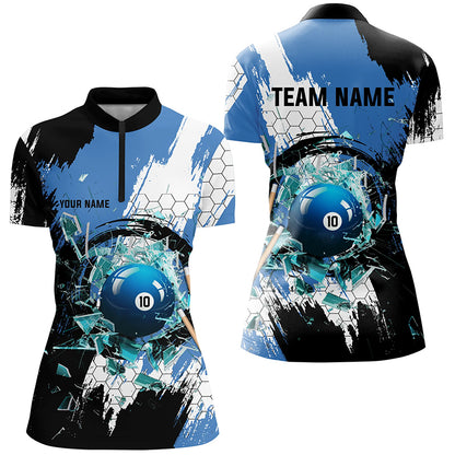 Personalized Black Blue Break Glass 10 Ball Pool 3D Shirts For Women 10 Ball Billiards Jerseys VHM1179
