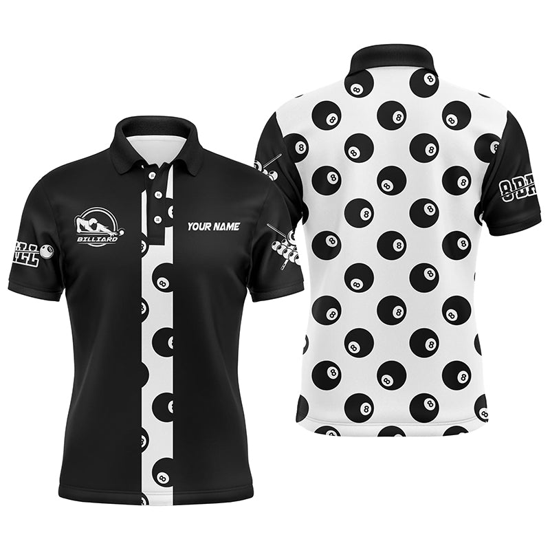 Personalized 8 Ball Pool Pattern Black White Billiard 3D Polo Shirts For Men, Billiard Jerseys VHM0485