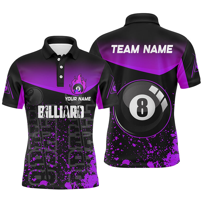 Personalized Purple Fire 8 Ball Pool Billiard Polo Shirts For Men, 8 Ball Billiard Team Shirts VHM0703