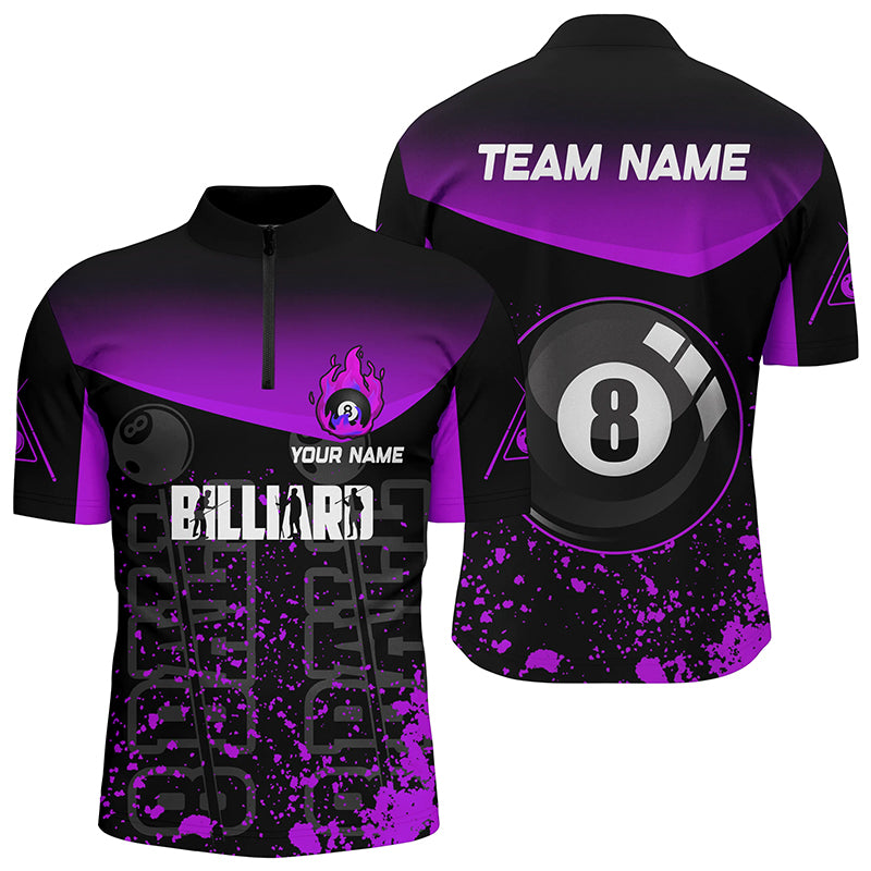 Personalized Purple Fire 8 Ball Pool Billiard Quarter-Zip Shirts For Men, 8 Ball Pool Team Shirts VHM0703