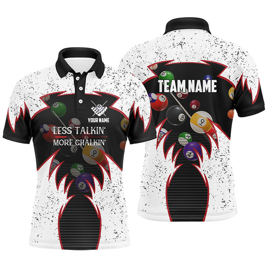 Personalized Billiard Balls White Polo Shirts For Men, Less Talkin More Chalkin Billiard Jerseys VHM0498