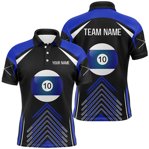 Personalized Blue Black 10 Ball Billiard Polo Shirts For Men, Custom 10 Ball Pool Billiards Jerseys VHM0955