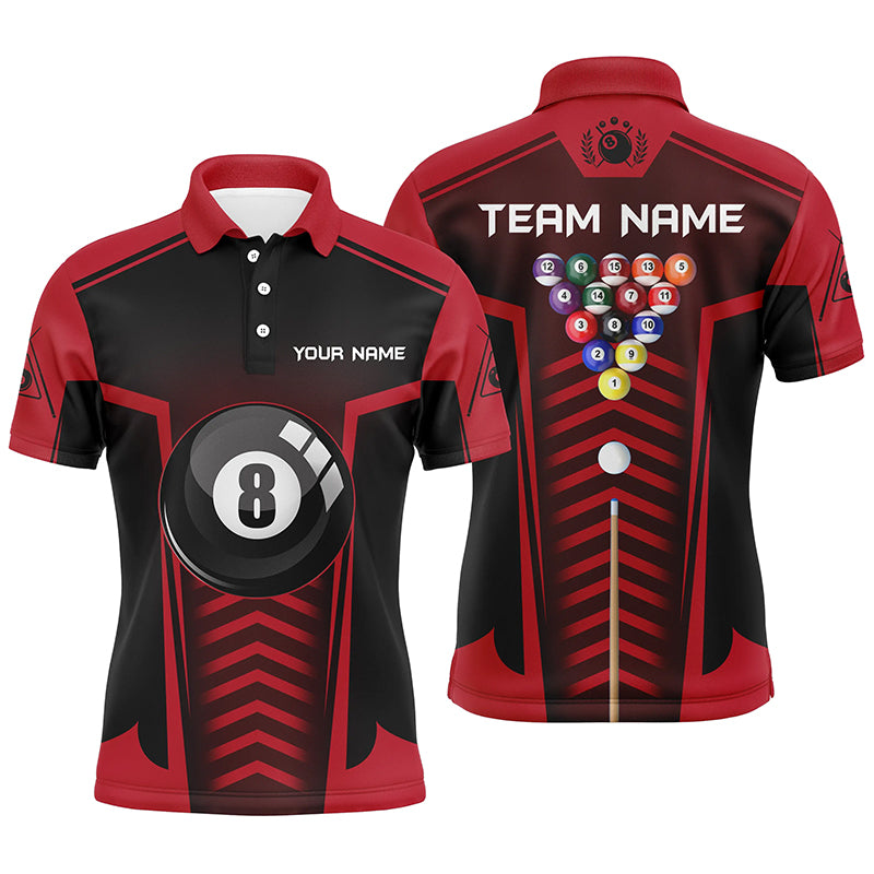 Personalized 8 Ball Pool Red Black Polo Shirts For Men, Custom Pool Balls Billiards Jerseys VHM0505