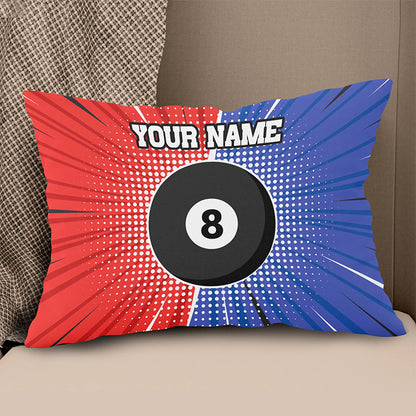 Personalized Blue Red 8 Ball Billiard Pillow Custom Pool Billiards Gifts VHM0841