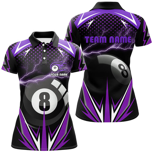Personalized Billiard 8 Ball Pool Thunder Purple Polo Shirts For Women, Custom Billiards 3D Shirts VHM0713