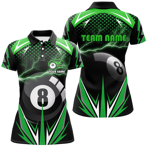 Personalized Billiard 8 Ball Pool Thunder Green Polo Shirts For Women, Custom Billiards 3D Shirts VHM0714