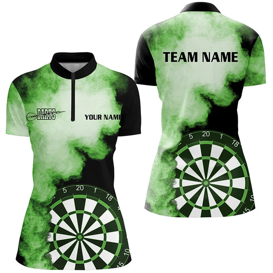 Personalized Green Flame Darts Quarter-Zip Shirts Custom Dart Jerseys For Women Dart Team Shirts VHM1118
