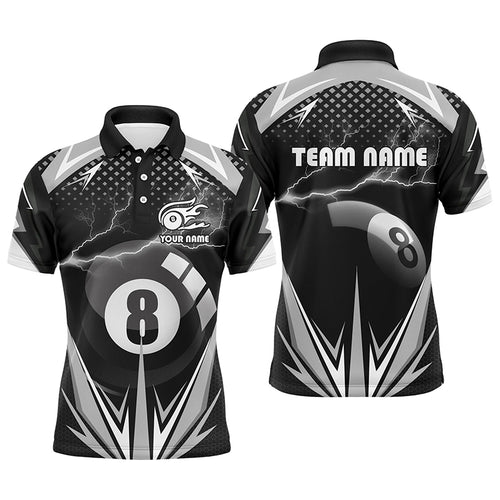 Personalized Billiard 8 Ball Pool Thunder Polo Shirts For Men, Custom Pool Billiards 3D Shirts VHM0080