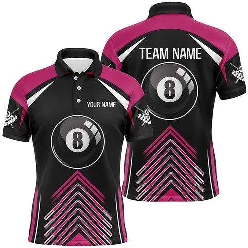Personalized Pink Black Billiard 8 Ball Pool 3D Polo Shirts For Men, Custom Name Billiard Jerseys VHM0286