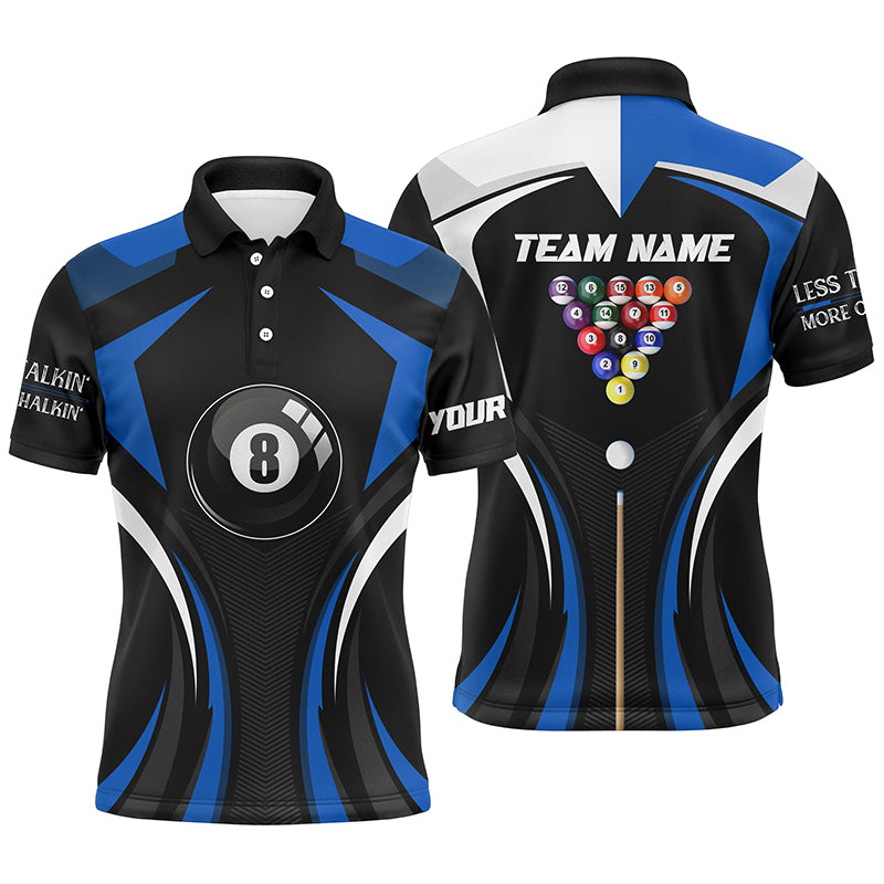 Personalized Less Talkin More Chalkin Billiard Balls Blue Polo Shirts For Men, 8 Ball Pool Jerseys VHM0520