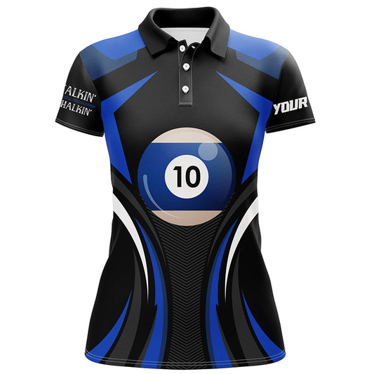 Personalized Less Talkin More Chalkin Billiard 10 Ball 3D Polo Shirts For Women, 10 Ball Pool Jerseys VHM0962