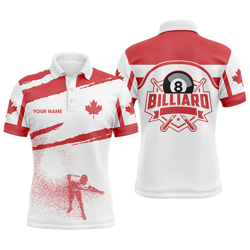 Personalized Canadian Flag Billiards Polo Shirts For Men, Custom 8 Ball Billiard Pool Player Jerseys VHM0295