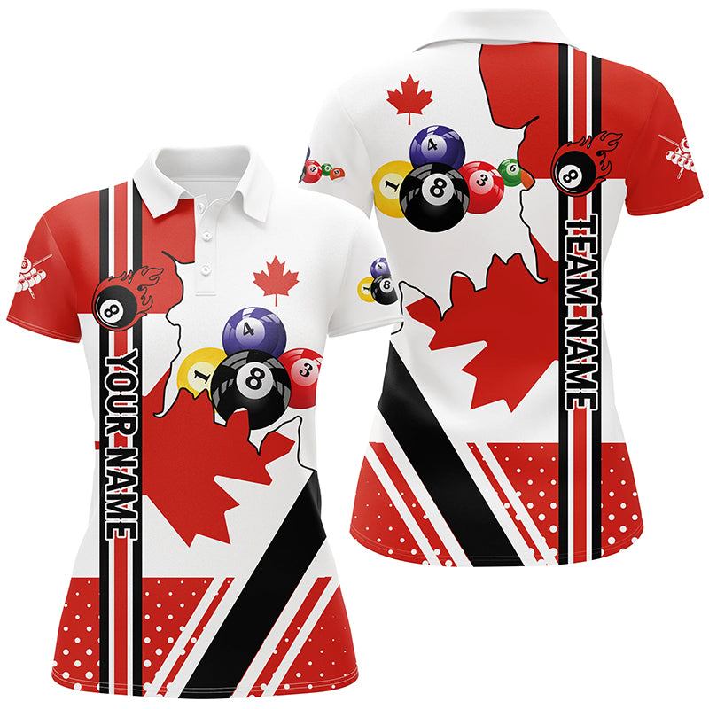 Personalized Canadian Flag Billiard Polo Shirts For Women, Custom 8 Ball Pool Billiard Balls Jerseys VHM0297