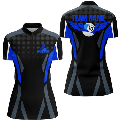 Personalized Funny 10 Ball Billiard 3D Quarter-Zip Shirts For Women, 10 Ball Wings Billiard Jerseys VHM0968