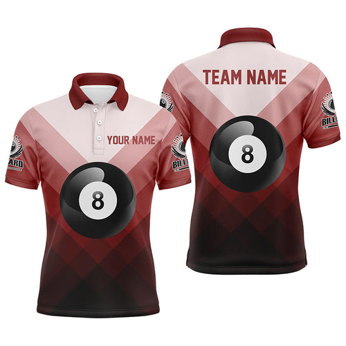 Personalized Billiard 8 Ball Red Sports Style Polo Shirts For Men, Custom Pool Billiards Jerseys VHM0091