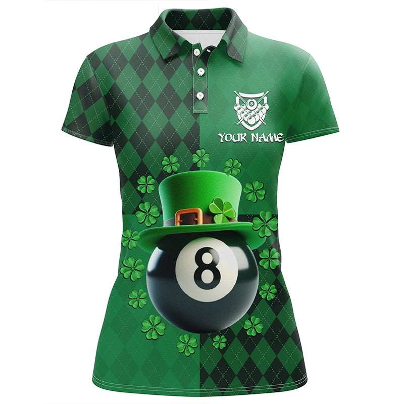Personalized St Patrick's Day Billiard 8 Ball 3D Polo Shirts For Women, Shamrock Billiard Jerseys VHM0994