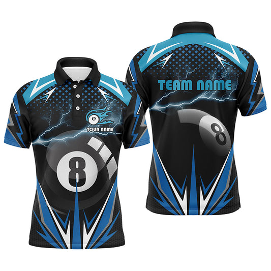 Personalized Billiard 8 Ball Pool Thunder Blue Polo Shirts For Men, Custom Billiards 3D Shirts VHM0317