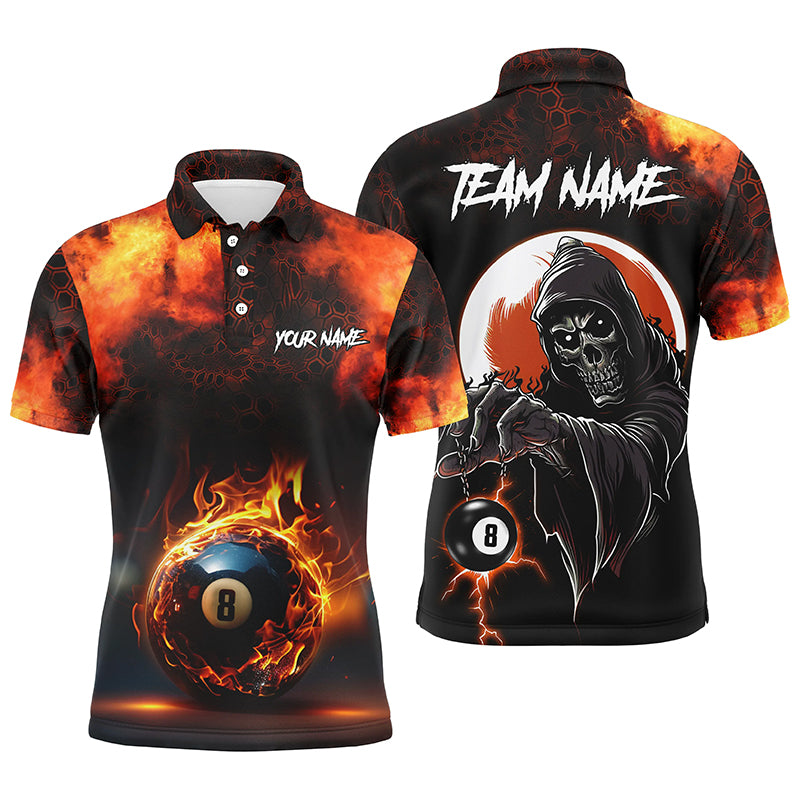 Personalized Flame 8 Ball Pool Billiard Polo Shirts For Men Custom Skull Billiard Team Shirts VHM1129