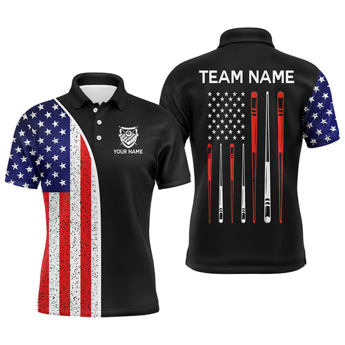 Personalized American Flag Sticks Billiard Polo Shirts For Men, Custom 8 Ball Billiard Team Shirts VHM0109