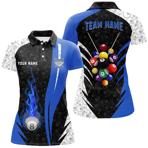 Personalized 8 Ball Pattern Billiard Blue 3D Polo Shirts For Women, Custom Billiard Balls Jerseys VHM0326