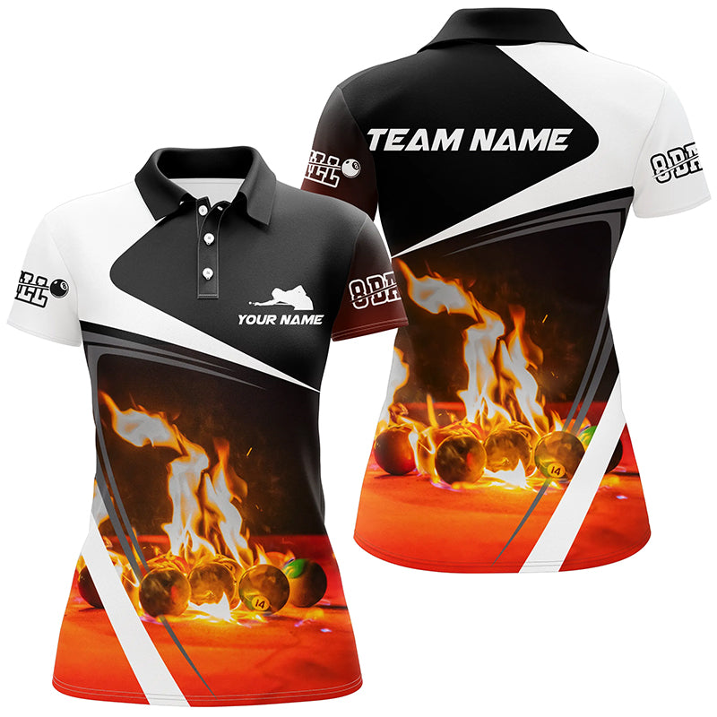 Personalized Billiard Balls Flame 3D Polo Shirts For Women, Custom 8 Ball Pool Billiards Jerseys VHM0570