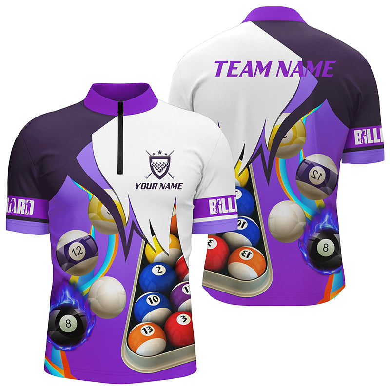 Personalized Purple 3D Billiard Balls Quarter-Zip Shirts For Men, Custom Pool Billiard Team Shirts VHM0743