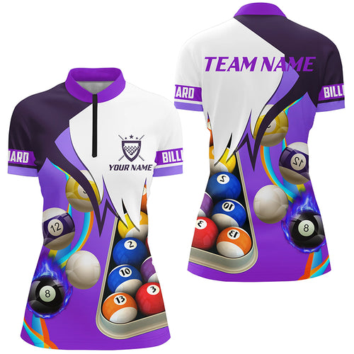 Personalized Purple 3D Billiard Balls Quarter-Zip Shirts For Women, Custom Pool Billiard Team Shirts VHM0743