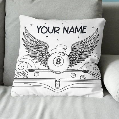 Personalized Billiard 8 Ball Wings Line Drawing Pillow, Billiards Gifts VHM0900
