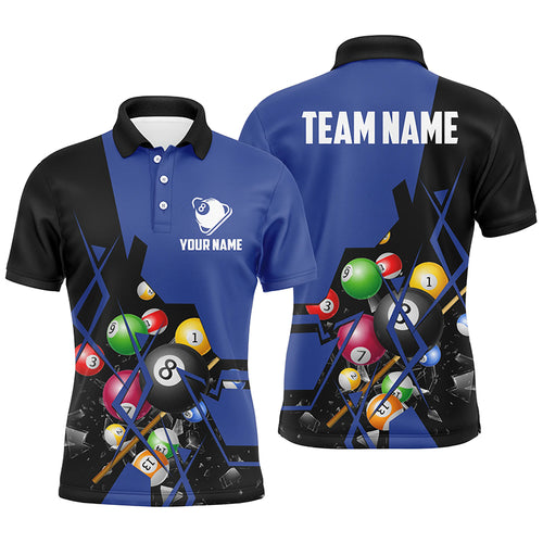 Personalized Blue Billiard Balls 3D Polo Shirts For Men, Custom 8 Ball Pool Billiards Jerseys VHM0752