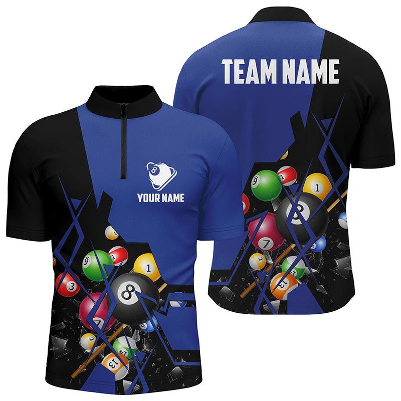 Personalized Blue Billiard Balls 3D Quarter-Zip Shirts For Men Custom 8 Ball Pool Billiard Jerseys VHM0752