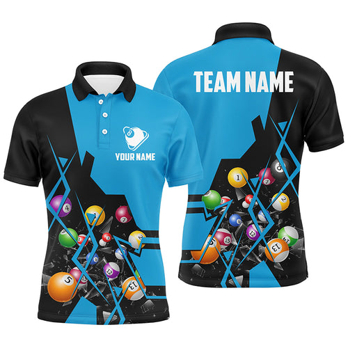 Personalized Blue Billiard Balls 3D Polo Shirts For Men, Custom 8 Ball Pool Billiards Jerseys VHM0753
