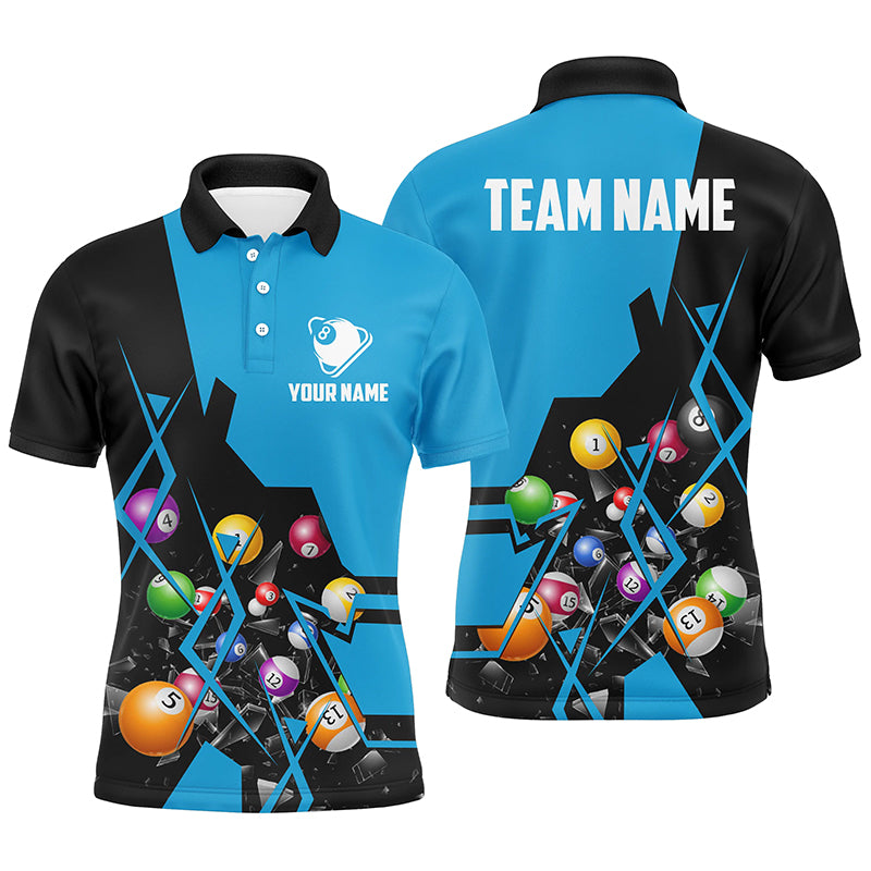 Personalized Blue Billiard Balls 3D Polo Shirts For Men, Custom 8 Ball Pool Billiards Jerseys VHM0753