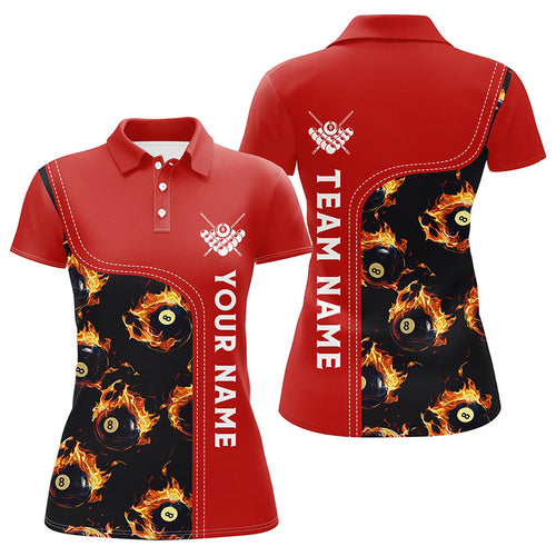 Personalized Flame Red 8 Ball Pool Polo Shirts Custom Billiard Shirts For Women Billiard Team Jerseys VHM1137
