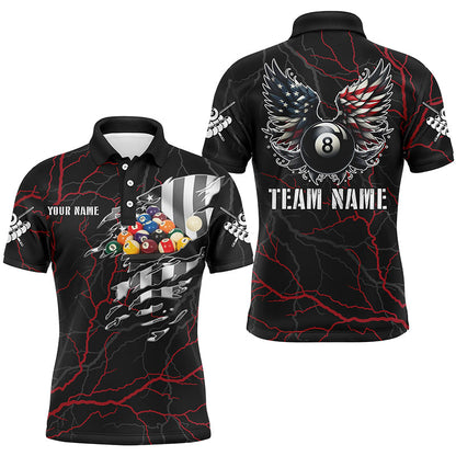 Personalized Red Thunder US Flag Billiard Balls 3D Polo Shirts For Men Billiard 8 Ball Wings Jerseys VHM1195