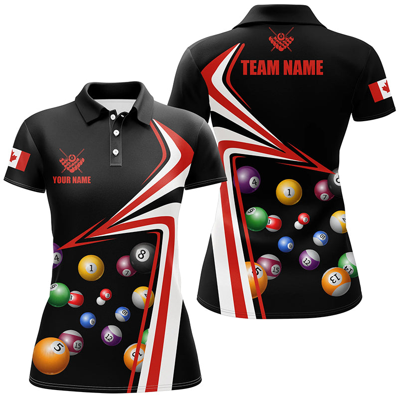 Personalized Canadian Flag Billiard Balls Polo Shirts For Women, Custom 8 Ball Pool Team Shirts VHM0754