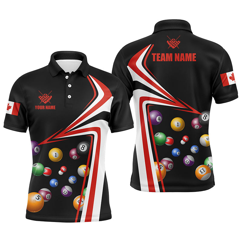 Personalized Canadian Flag Billiard Balls Polo Shirts For Men, Custom 8 Ball Pool Team Shirts VHM0754