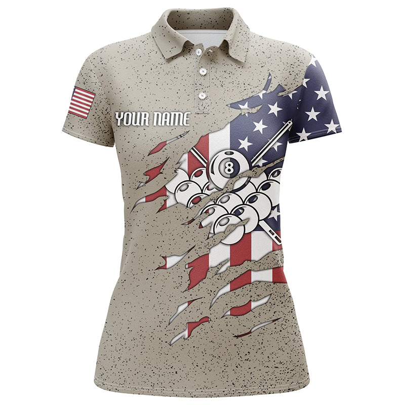 Personalized Billiard Retro Camouflage Flag Polo Shirts For Women, Custom Billiard Women Shirts VHM0006