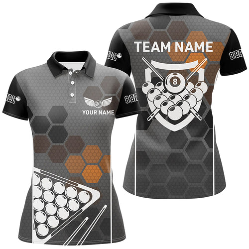 Personalized Hive Pattern Billiard Balls 3D Polo Shirts For Women, Custom 8 Ball Pool Team Shirts VHM0370